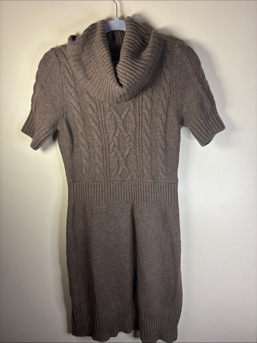 Last Price Drop LOFT Taupe Cable-Knit Cowl Neck Short-Sleeve Sweater Dress